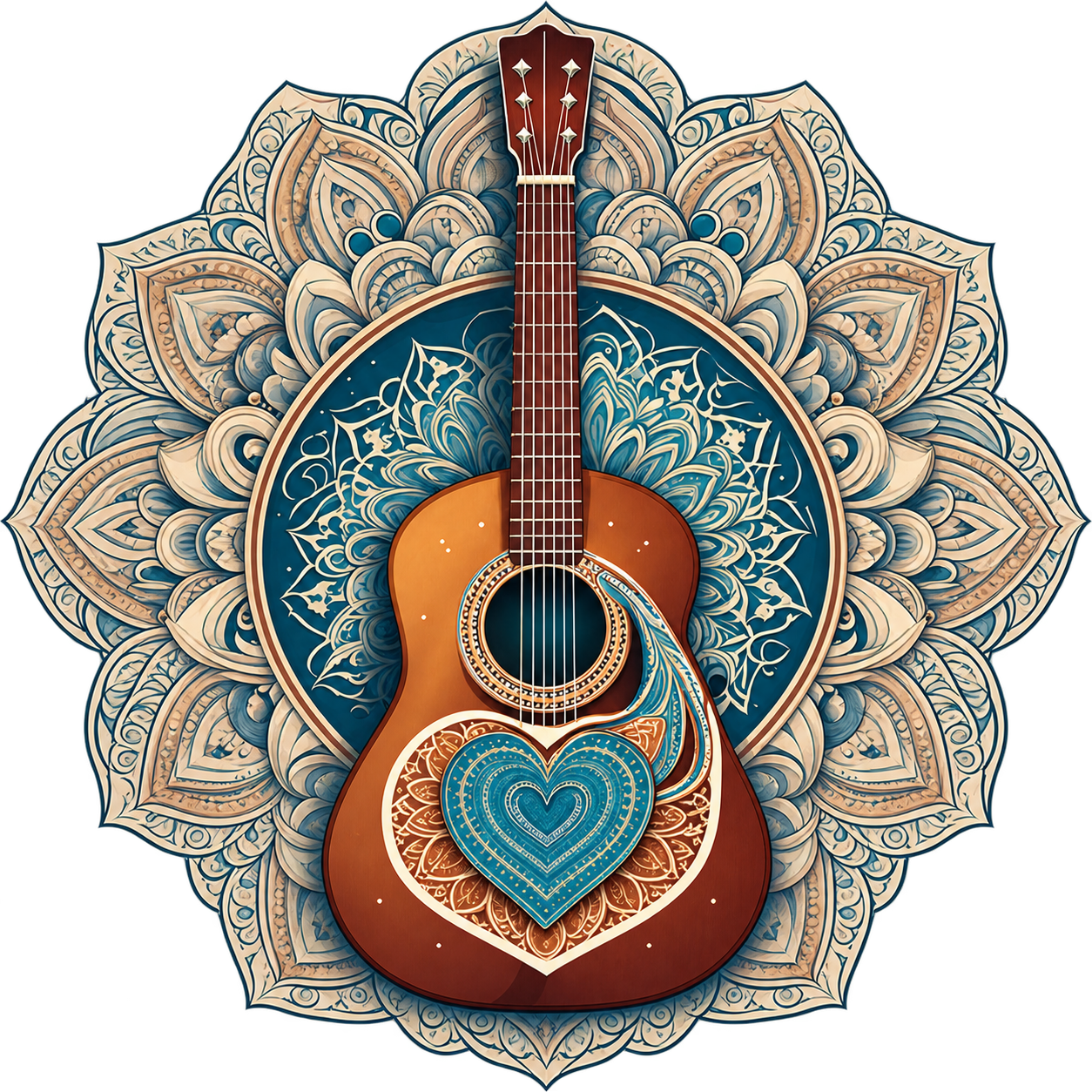 Decorative guitar and mandala artwork inspired by the Wave of Devotion album cover